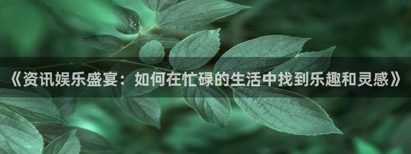 bbin视讯2平台登录：《资讯娱乐盛宴：如何在忙碌的生活中找到乐趣和灵感》